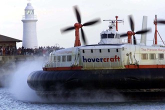 The last day for the Princess Margaret Hovercraft in Dover. People watch on as the hovercraft makes its last trip in Dov