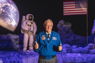 SÃO PAULO, SP - 26.08.2021: EXPOSIÇÃO SPACE ADVENTURE - Charles Duke, one of 12 men to set foot on lunar soil and Comma