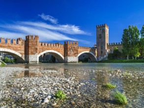 Italien, Verona Ponte Scaligero und Fluss Etsch, Italien, Venetien, Verona Castelvecchio Bridge over the Adige, Italy,