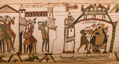 Bayeux cathedral mural decors, normandy, France BAYEUX, FRANCE, MAY 14, 2024 : mural decors of Bayeux, cathedral, norman