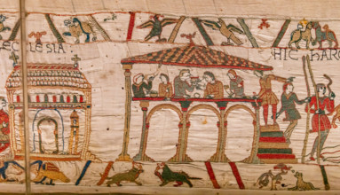 Bayeux cathedral mural decors, normandy, France BAYEUX, FRANCE, MAY 14, 2024 : mural decors of Bayeux, cathedral, norman