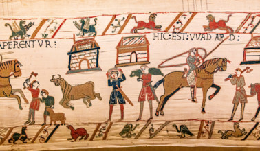 Bayeux cathedral mural decors, normandy, France BAYEUX, FRANCE, MAY 14, 2024 : mural decors of Bayeux, cathedral, norman