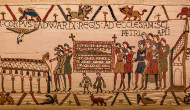 Bayeux cathedral mural decors, normandy, France BAYEUX, FRANCE, MAY 14, 2024 : mural decors of Bayeux, cathedral, norman
