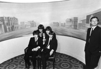 Beatles Paul McCartney, George Harrison, John Lennon, Ringo Starr and their manager Brian Epstein after being presented