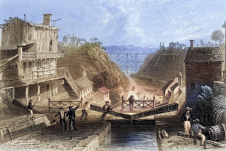 Lockport Erie Canal New York USA, Nach einem Druck aus dem neunzehnten Jahrhundert, gestochen von W Tombleson nach W H B