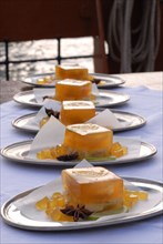 Yachting menu: monk fish medaillons in saffron jelly