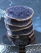 Totally Space theme dinner: blinis made out of Vitelotte potatoes