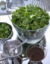 Repas de Noël en strass : salade mêlée d'herbes fraîches