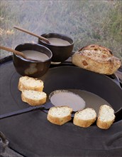 Typical French buffet: boletus creamy soup