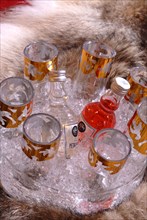 Dîner du Grand Nord : vodka et verres dans la glace