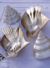 Yachting menu: place settings in pearly shells