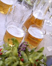Typical French buffet: glasses with cider