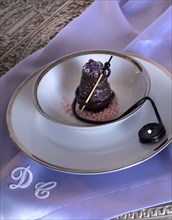 Glamour dinner 'sewing theme': chocolate-violet tidbits