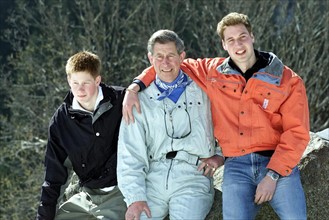 Le prince Charles entre ses deux fils Harry et William
