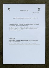 Document officiel annonçant le mariage du prince William et de Kate Middleton