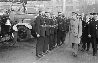 George VI inspects Firemen in Birmingham.