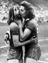 1948 Olympic Games 
 Micheline Ostermeyer celebrates with another team member  after complete her