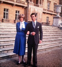 Prince Charles  with his fiancee Lady Diana Spencer 
after announcing their engagement
February