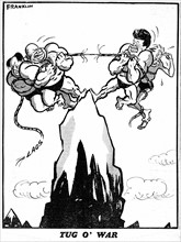 Franklin cartoon 27th March 1961 Tug O' War depicts strongmen Chairman Mao and Nikita Khrushchev