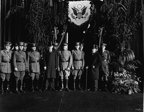 Winston Churchill, Woodrow Wilson with General Pershing and his staff at Victoria. 1919. Winston