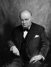 Winston Churchill portrait by Scottish artist Sir James Gunn hung in University of Strathclyde 1964