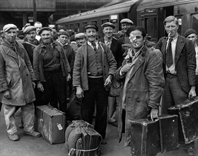 World War II Refugees. Civilians evacuated from the Normandy invasion area. seen here arriving at