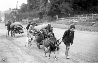 Dispalced French families returning to the town of Faliaise in Normandy, Northern France during