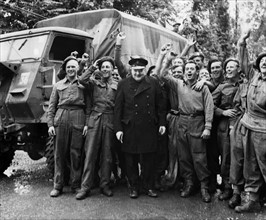 The Prime Minister, Winston Churchill, visited the troops in Normandy, Northern France. Soldiers