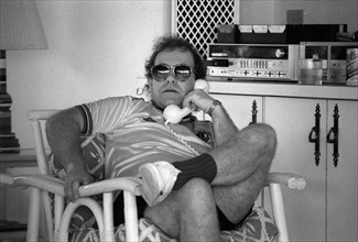 Sir Elton John pictured in the recording studio on the Island of Monstserrat 1982 talking to