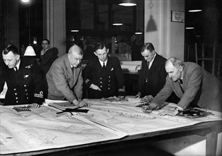World War II: Battle of The Atlantic. Scene in the Admiralty Plotting Room showing the "old uns"