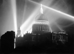 St Pauls Cathedral flood lit during the VE day celebrations to celebrate victory in Europe . 8th