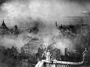 View of the city of London taken from the roof of St Paul's Cathedral showing the devastation and