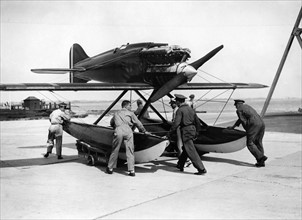 The Italian Macchi M52 plane brought in by the advance guard after the Scheider Trophy race held in