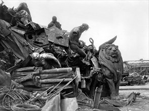 War salvage: Pictures taken in a German smelting yard at Hamburg which shows the shortage of German