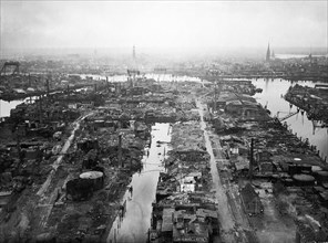 Hamburg on the day of its surrender-May 3 1945. Picture Shows three minutes after surrender time on