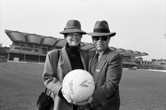 Watford FC Chairman Elton John and his wife Renate at Vicarage Road, home of Watford football club.