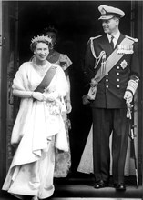 The Queen and Prince Philip in Australia, February 1954 
leaving Parliament House in Hobart,
