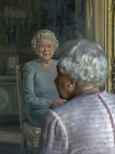 Britain's Queen Elizabeth II views a new portrait at Windsor Castle