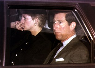 Princess Diana leaving the ski resort of Lech, Austria for home with husband Prince Charles after