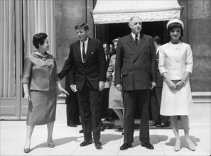 Visit of the American President John F Kennedy and his wife Jackie to Paris, France. 
Picture