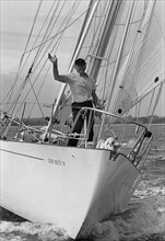 Francis Chichester on board his yacht Gypsy Moth IV