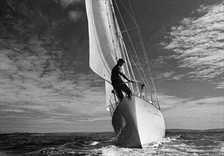 Francis Chichester on board his yacht Gypsy Moth IV