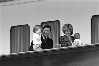 Prince Charles, Prince of Wales and Diana, Princess of Wales are reunited with their sons William