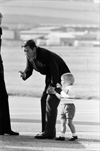 Prince Charles and Prince William at Aberdeen Airport to fly back to London. 7th September 1984.