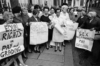 Women sewing machinists at Ford Motor Company's Dagenham plant on strike on June 7, 1968