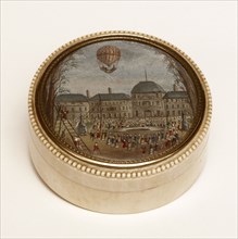 Boîte représentant l'envol d'un ballon le 1er décembre 1783