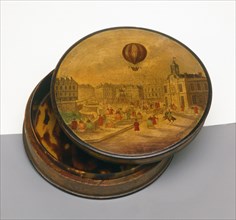 Boîte avec représentation des premières expériences de vols en ballon, 1783