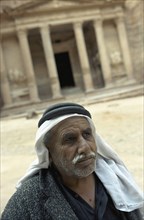 Portrait of a man in front of 'Al-Khaznah' in Petra, Jordan