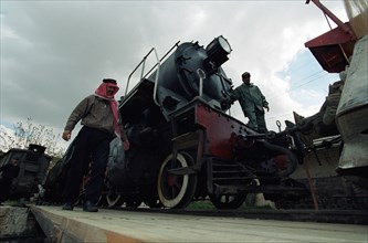 Locomotive à vapeur dans la gare d'Amman en Jordanie