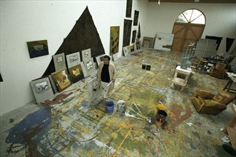 Artist Richard Texier in his studio in July 2002